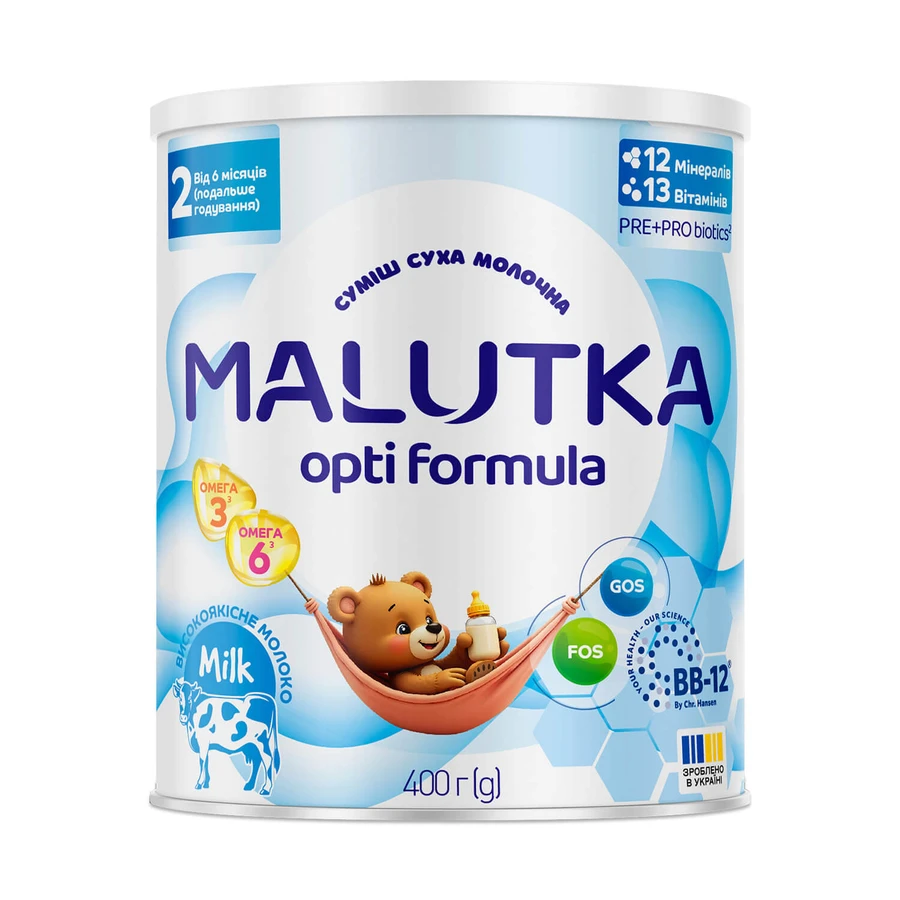 Смесь сухая молочная Malutka Opti Formula 2 для питания детей от 6 месяцев (дальнейшее кормление), 400 г: цены и характеристики