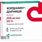 Кордіамін-Дарниця р-н д/ін. 250 мг/мл амп. 2 мл, контурн. чарунк. yп., пачка №10: ціни та характеристики