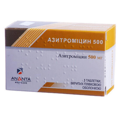 Азитроміцин 500 табл. в/плівк. обол. 500 мг блістер №3