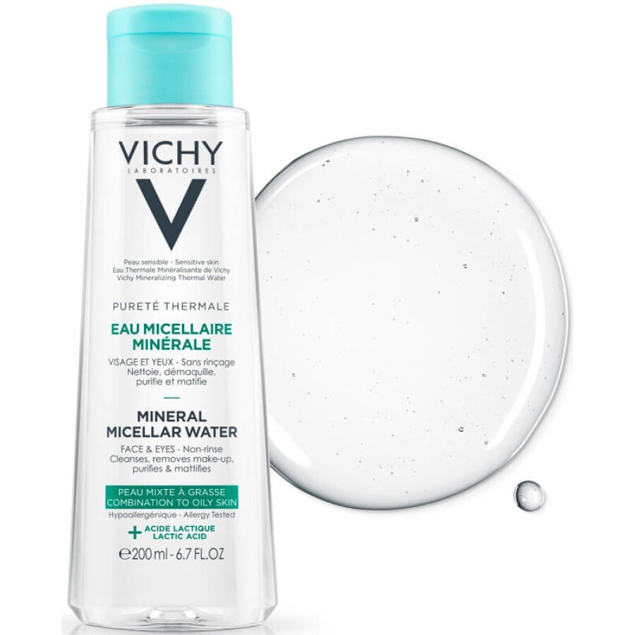 Міцелярна вода Vichy Purete Thermale для жирної та комбінованої шкіри обличчя й очей 200 мл: ціни та характеристики