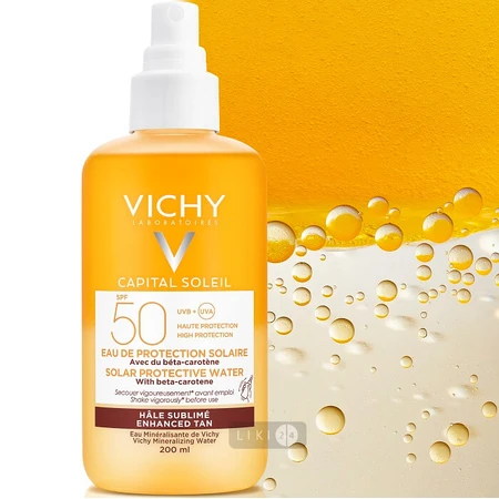 Спрей Vichy Capital Soleil, солнцезащитный водный, двухфазный, для лица и тела, с бета-каротином, SPF-50, 200 мл: цены и характеристики