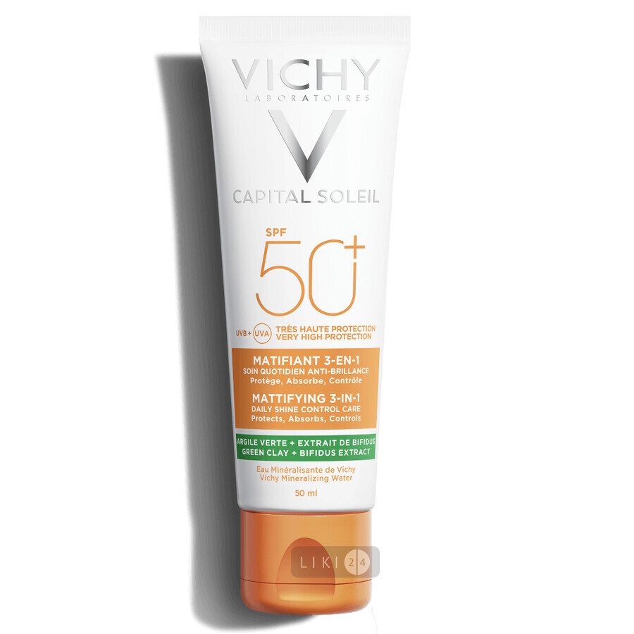 Сонцезахисний зволожуючий крем Vichy Capital Soleil 3-в-1 для жирної, проблемної шкіри, SPF50 +, 50 мл: ціни та характеристики