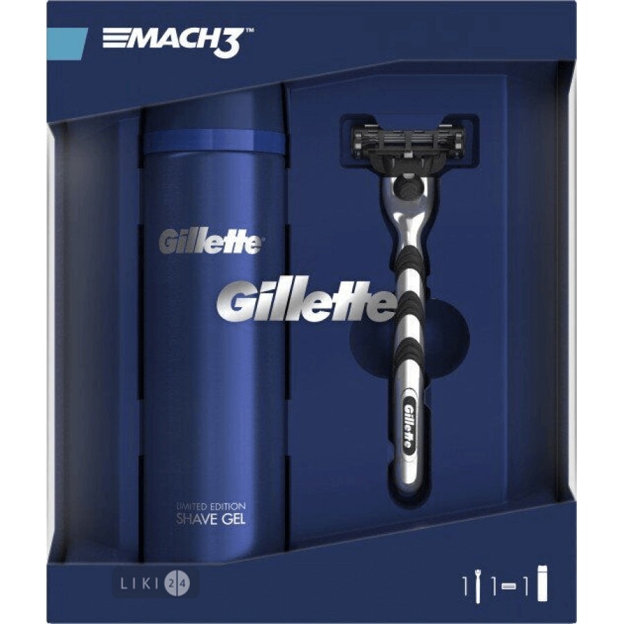 Подарочный набор Gillette Бритва с 1 сменной кассетой Mach 3 Start + Гель Fusion Ultra Sensitive 200 мл: цены и характеристики