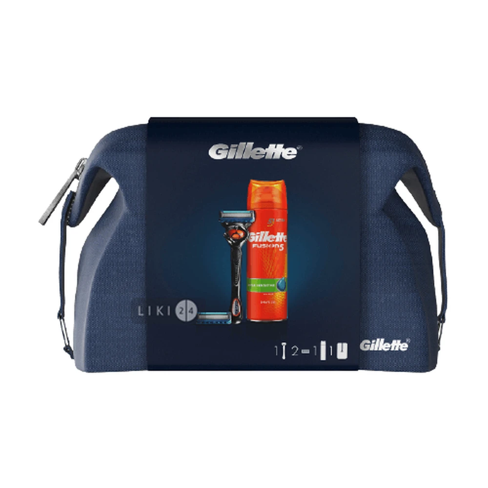 Подарунковий набір Gillette Бритва Fusion ProGlide Flexball + 2 Змінні касети + Гель UltraSens 200 мл + Дорожній чохол: ціни та характеристики