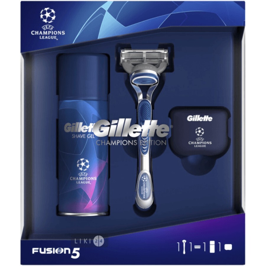 Подарунковий набір Gillette Бритва Fusion 5 + Гель для гоління 75 мл + Дорожня косметичка: ціни та характеристики