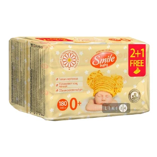 Детские влажные салфетки Smile Baby с экстрактом ромашки и алоэ 3 х 60 шт