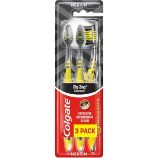 Зубна щітка Colgate Zig Zag Charcoal чорна, 3 штуки, середньої жорсткості