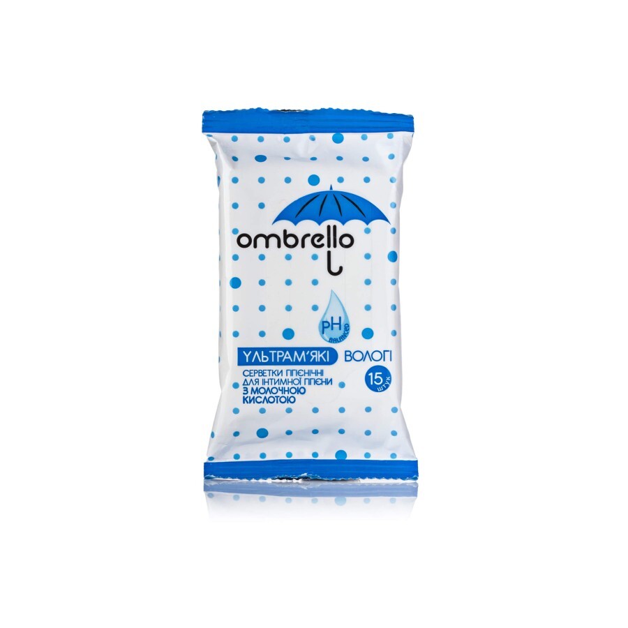 Вологі серветки Ombrello для інтимної гігієни з молочною кислотою 15 шт: ціни та характеристики
