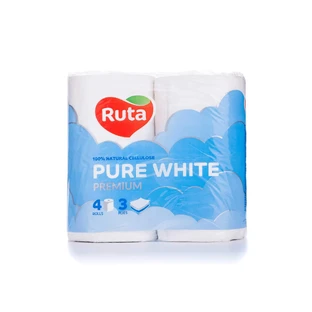 Туалетная бумага Ruta Pure White белая 3 слоя 4 шт