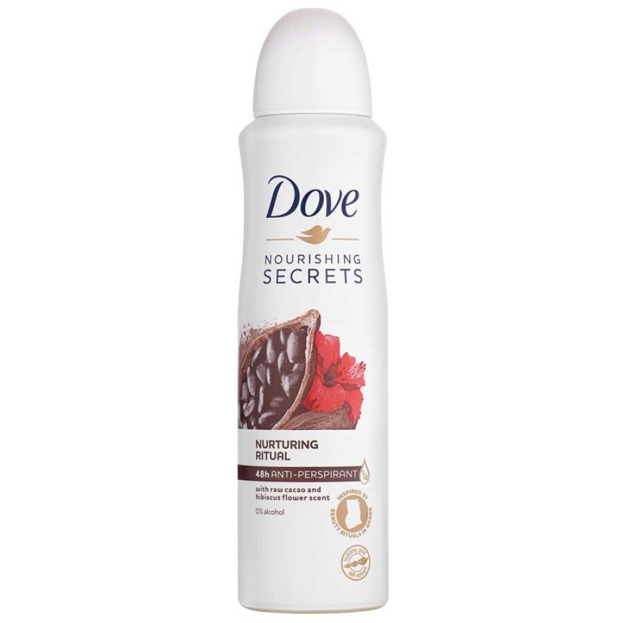 Антиперспірант-спрей Dove Nourishing Secrets Ритуал краси з ароматом какао та квітки гібіскуса 150 мл: ціни та характеристики