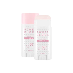 Cонцезахисна база під макіяж A'pieu Power Block Tone Up Sun Stick SPF50+/PA++++ Вирівнююча рожева з дозатором 15 г
