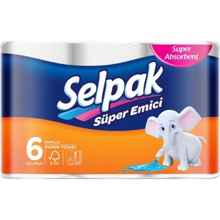Кухонні рушники Selpak тришарові 80 відривів 6 шт.
