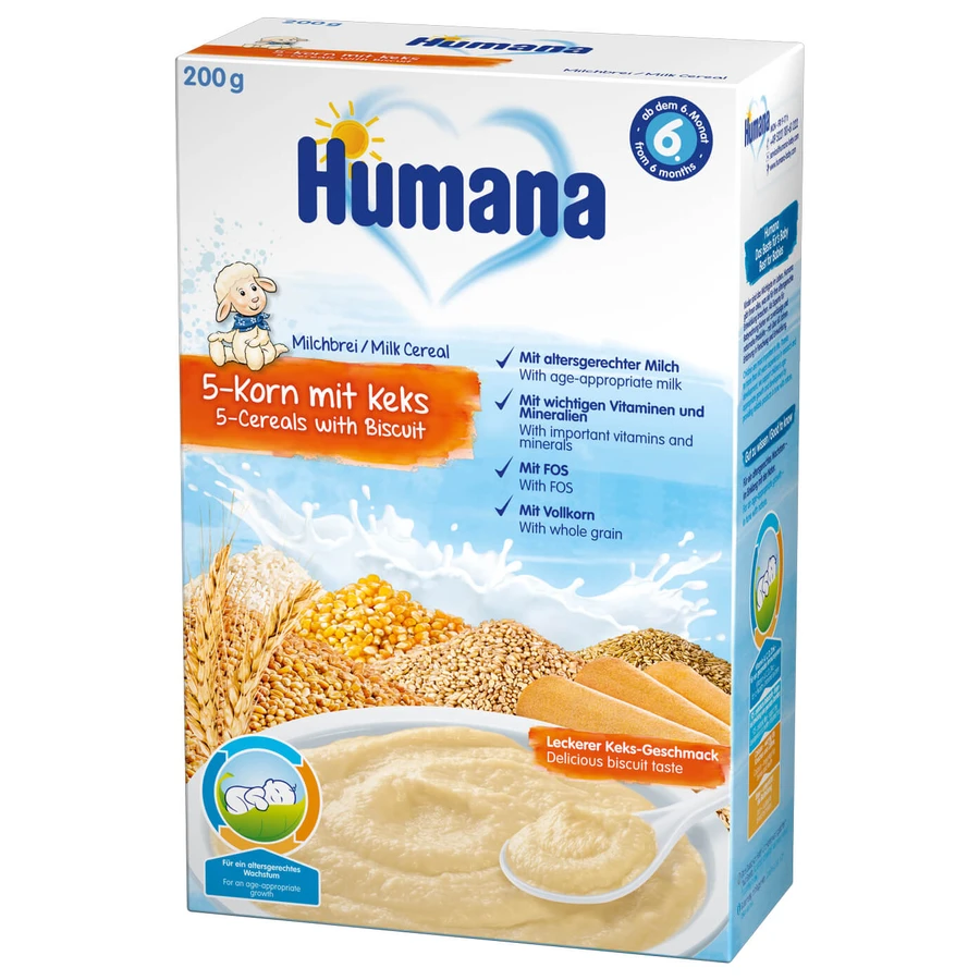 Молочная каша Humana 5 злаков с печеньем, с 6 месяцев, 200 г: цены и характеристики