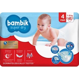 Підгузки дитячі одноразові Bambik Jumbo 4 MAXI 7-18 кг 45 шт