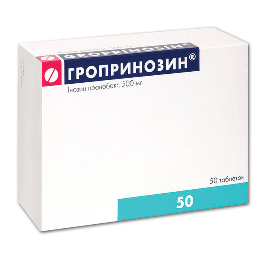 Гропринозин таблетки 500 мг блістер, у коробці №50