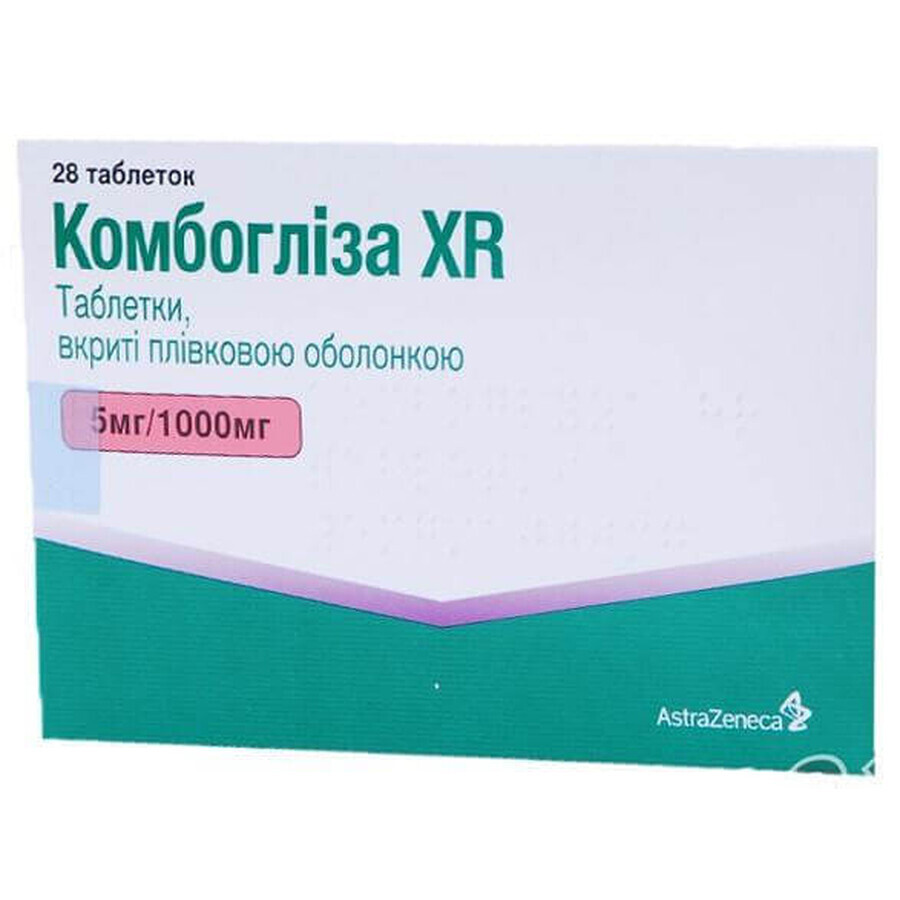 Комбоглиза xr таблетки п/плен. оболочкой 5 мг + 1000 мг блистер №28