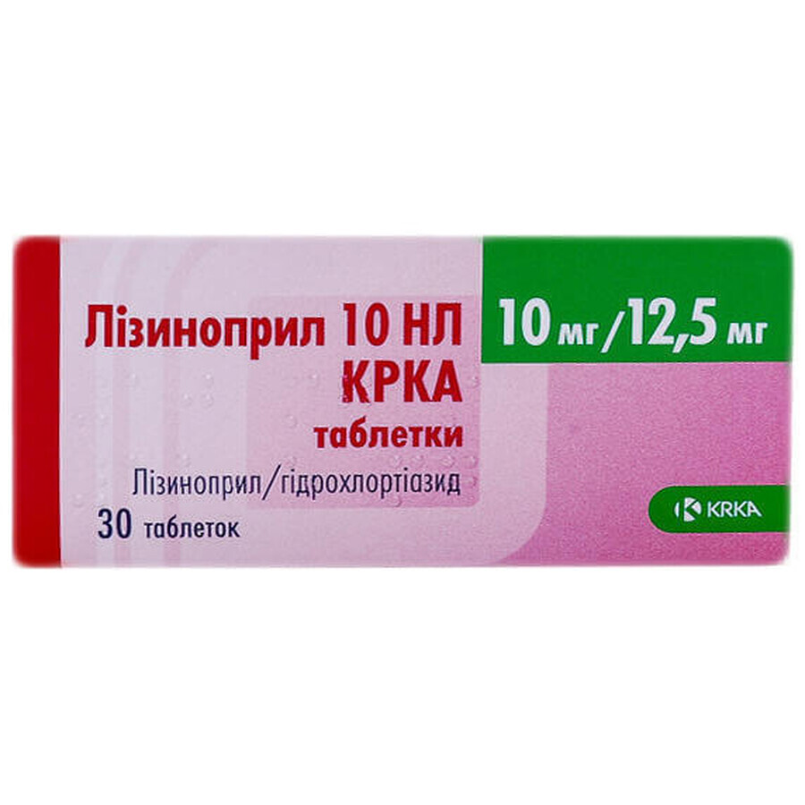 Лізиноприл 10 нл крка табл. 10 мг + 12,5 мг №30: ціни та характеристики