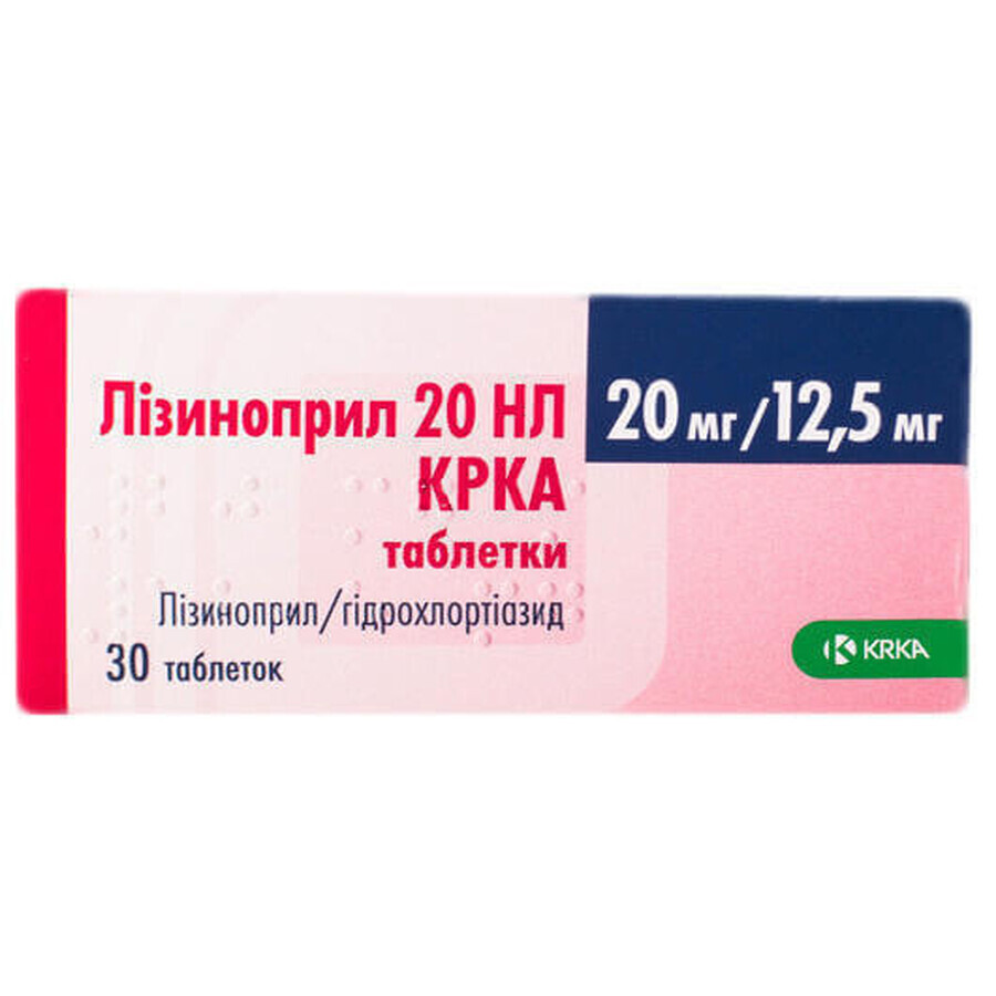 Лізиноприл 20 нл крка табл. 20 мг + 12,5 мг блістер №30: ціни та характеристики