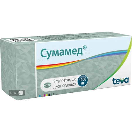 Сумамед табл. дисперг. 1000 мг блістер №3: ціни та характеристики