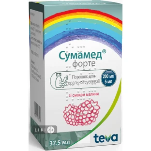 Сумамед форте пор. д/орал. сусп. 1500 мг фл. 37,5 мл, зі смаком малини