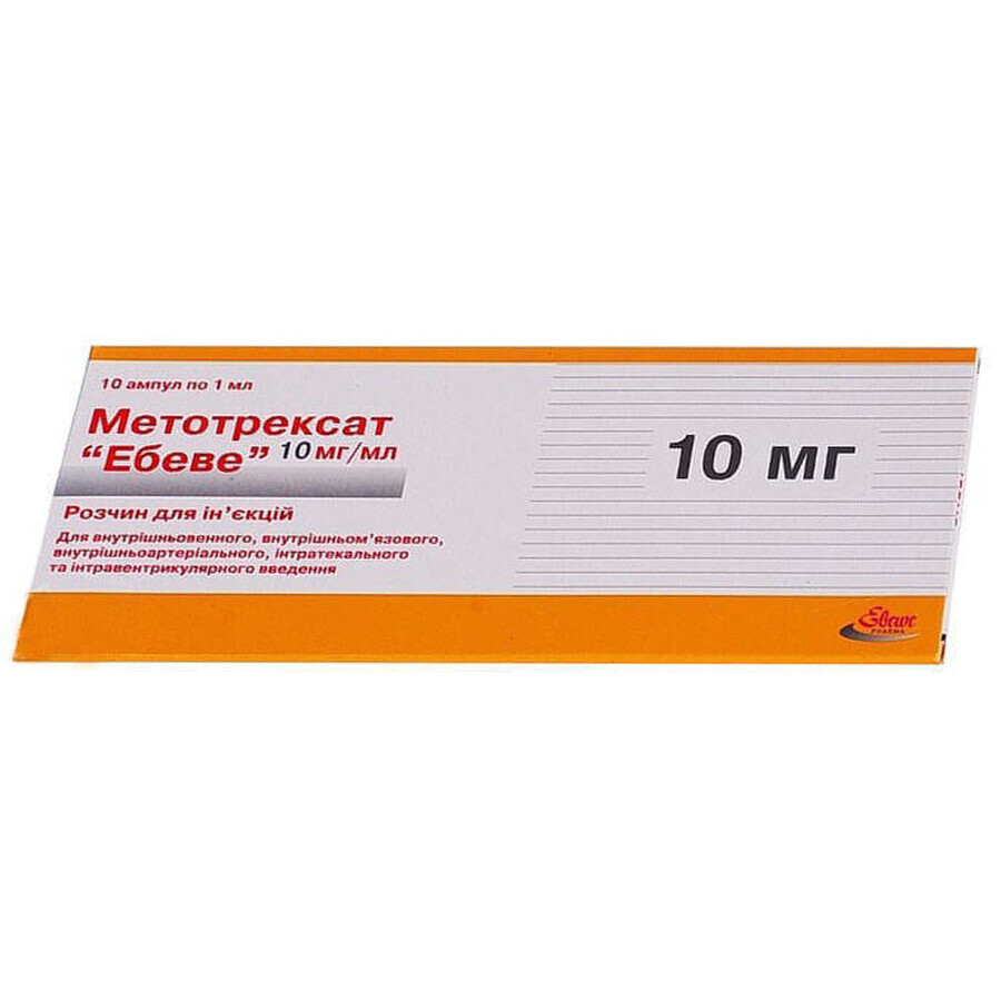 Метотрексат "ебеве" р-н д/ін. 10 мг амп. 1 мл №10: ціни та характеристики