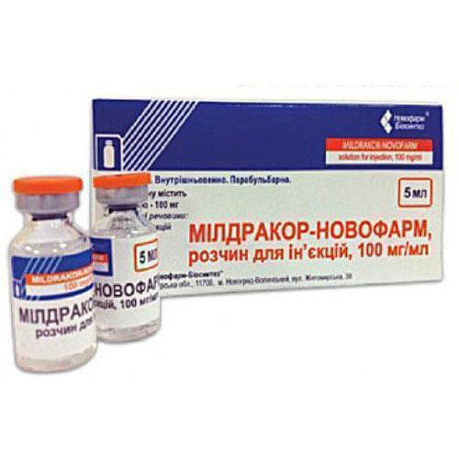 Мілдракор-новофарм р-н д/ін. 100 мг/мл фл. 5 мл №10: ціни та характеристики