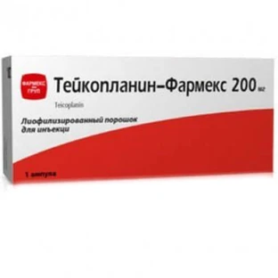 Тейкопланін-фармекс ліофіл. д/р-ну д/ін. 200 мг фл., з розч. (вода д/ін.) фл.3,2мл