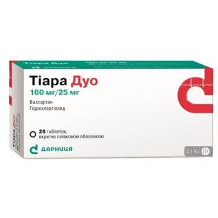 Тиара дуо табл. п/плен. оболочкой 160 мг + 25 мг контурн. ячейк. уп. №28