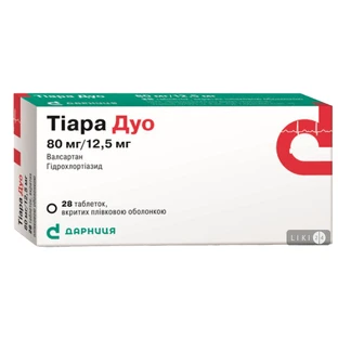 Тиара дуо табл. п/плен. оболочкой 80 мг + 12,5 мг контурн. ячейк. уп. №28