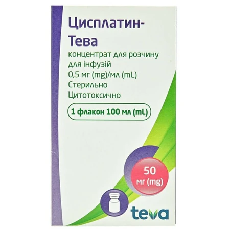 Цисплатин-Тева 0,5 мг/мл концентрат для раствора для инфузий флакон, 100 мл: цены и характеристики