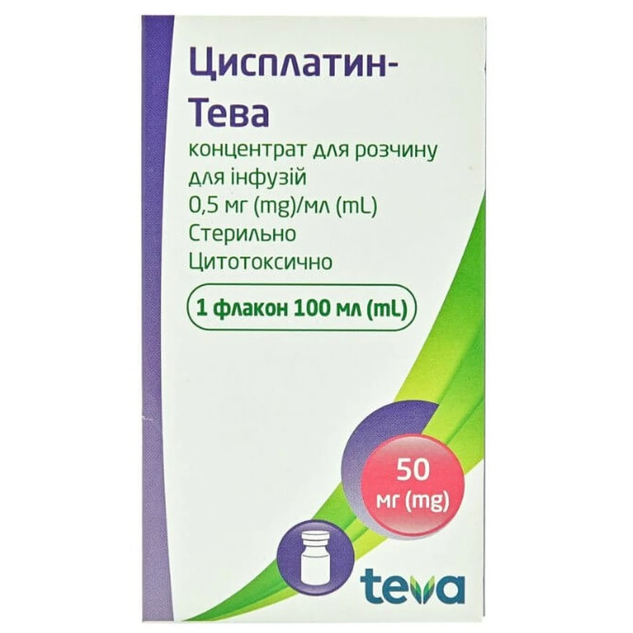 Цисплатин-Тева 0,5 мг/мл концентрат для раствора для инфузий флакон, 100 мл: цены и характеристики