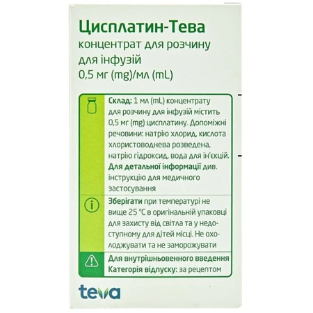 Цисплатин-Тева 0,5 мг/мл концентрат для раствора для инфузий флакон, 100 мл: цены и характеристики