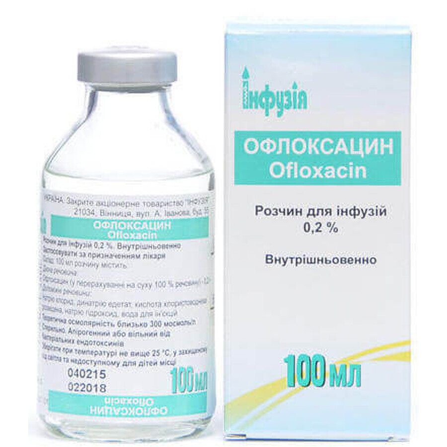 Офлоксацин раствор д/инф. 0,2 % бутылка 100 мл, в пачке