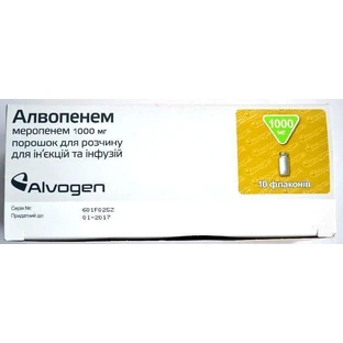 Алвопенем пор. д/п р-ну д/ін. та инф. 1000 мг фл. №10