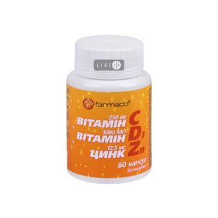 Вітамін С 250мг + Вітамін D3 1000МО+ Цинк 12,5 мг №60 (капсули)