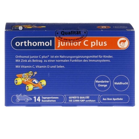 Orthomol Junior C plus жевательные машинки иммунитет ребенка Лесные ягоды и Апельсин / Мандарин 14 дней
