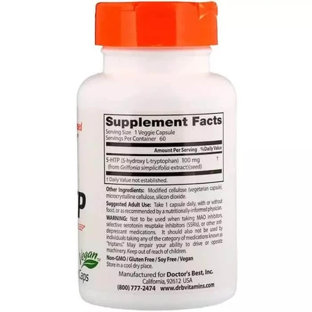 5-HTP (Гидрокситриптофан) 100 мг Doctor's Best 60 капсул: цены и характеристики