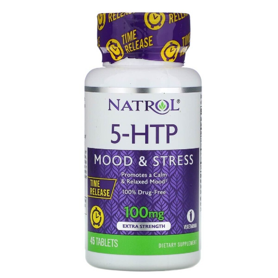 5-HTP (гідрокситриптофан) 100 мг Natrol повільне вивільнення з підвищеною силою дії 45 таблеток: ціни та характеристики