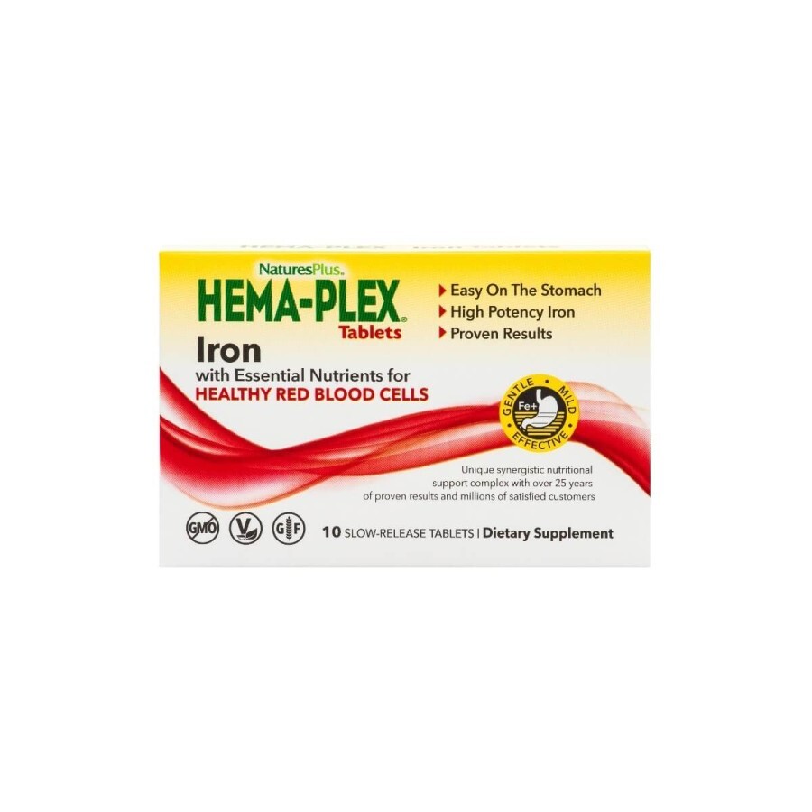 Комплекс для підтримки оптимального здоров'я крові Nature's Plus Hema-Plex 10 вегетаріанських таблеток тривалого вивільнення: ціни та характеристики