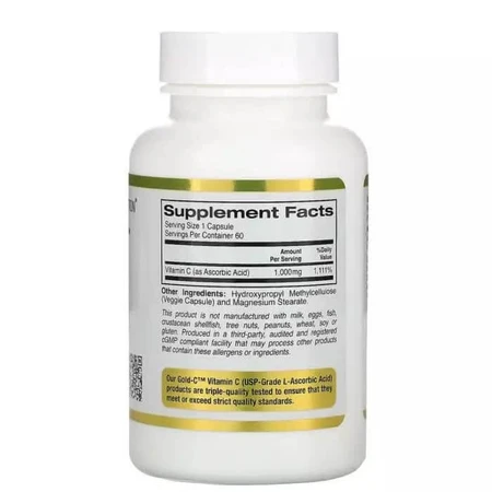 Витамин C Gold C 1000 мг California Gold Nutrition 60 вегетарианских капсул: цены и характеристики