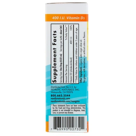 Вітамін D3 для дітей Baby's Vitamin D3 Nordic Naturals 400 МО 0.37 fl oz (11 мл): ціни та характеристики