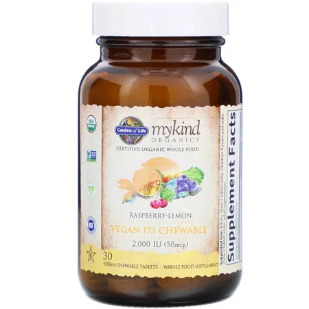 Вітамін D3 2000 МО MyKind Organics Garden of Life 30 жувальних веганських таблеток малиново-лимонний смак: ціни та характеристики