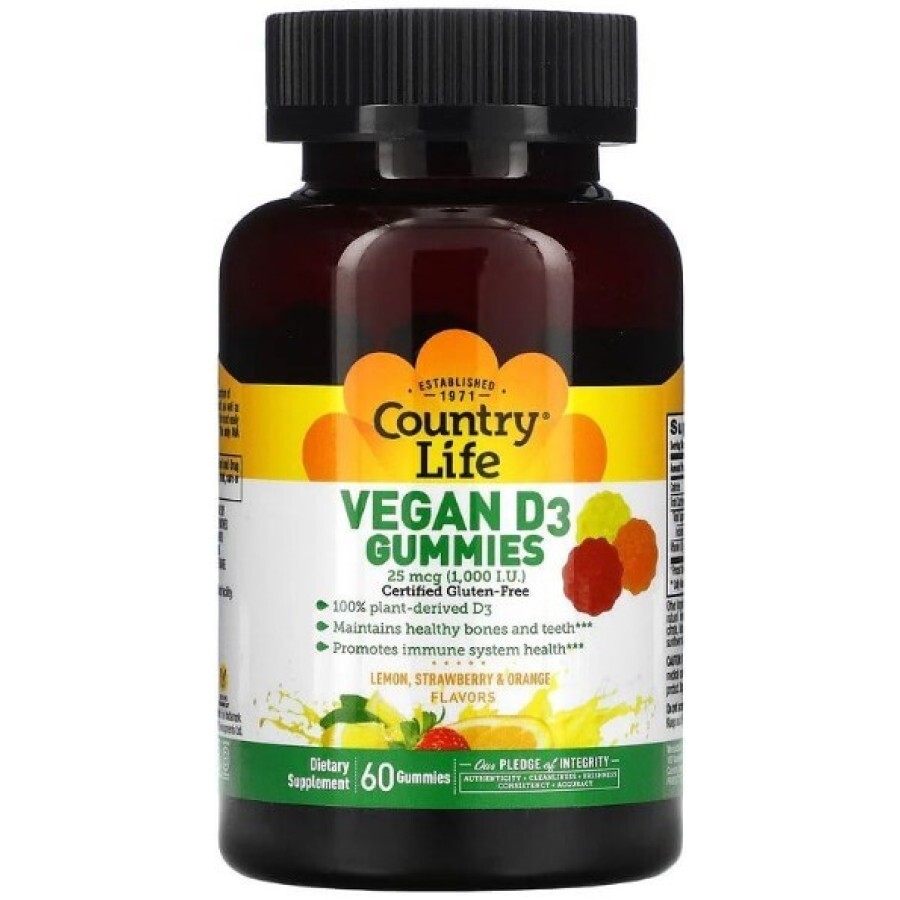 Витамин D3 Country Life Vitamin D3 1000 МЕ, 60 жевательных пастилок: цены и характеристики