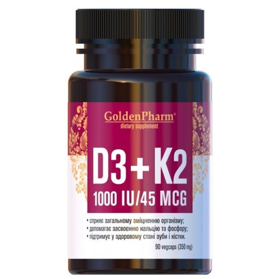 Вітамін D3 + K2 350 мг Golden Farm капсули, №90: ціни та характеристики