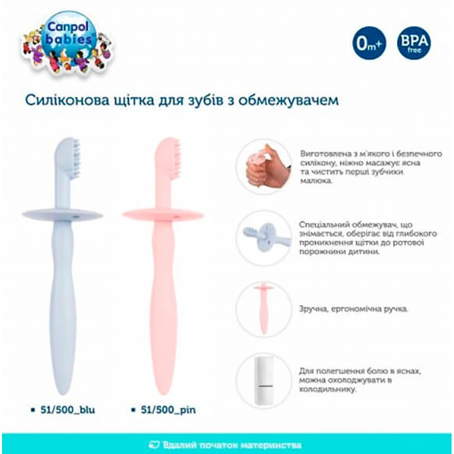 Зубная щетка 51/500_blu с ограничителем, силиконовая, голубая: цены и характеристики