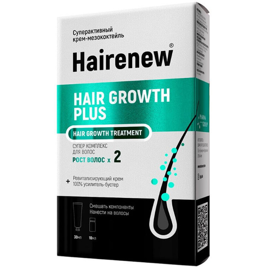 Інноваційний супер догляд Hairenew для волосся: ревіталізуючий крем, 30 мл + 100% підсилювач-бустер для стимуляції росту волосся, 10 мл: ціни та характеристики