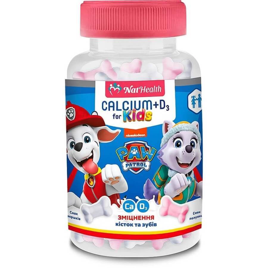 Кальцій + Вітамін Д3 NatHealth для дітей зі смаком полуниці та вершків пастилки, №30: ціни та характеристики
