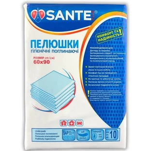 Пелюшки гігієнічні Sante Club 60 x 90 см, 10 штук
