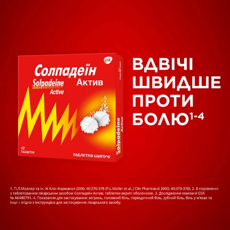 Солпадеїн Актив табл. шип. стрип, у коробці №12: ціни та характеристики