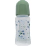 Пляшечка Baby-Nova ДЕКОР 300 мл, пластикова, з широким горлом, зелена
